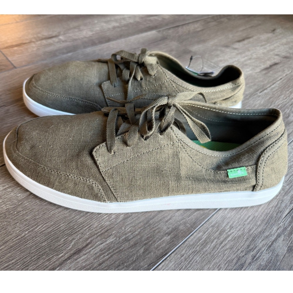 Sanuk Mens Vagabond Lace Hemp Sneaker Olive Green Size 13 NEW